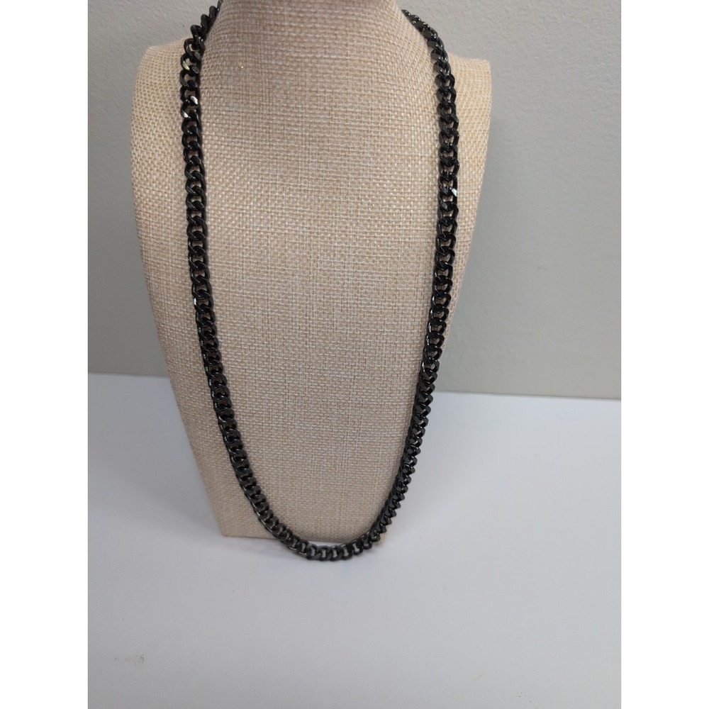 Mens Chain Black Tone Curb Cuban Link Necklace - Picture 2 of 5